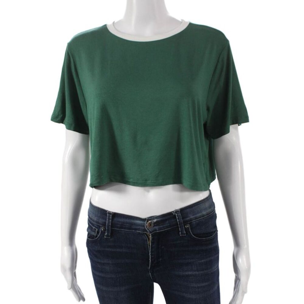 Splits 59 Womens Cropped T-Shirt Green Short Sleeve Viscose Size M